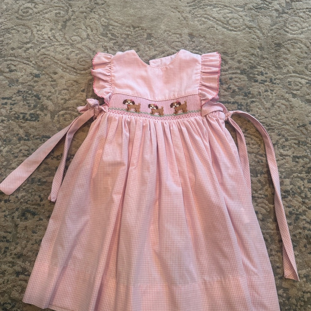 Petite Bebe Smocked Puppy Dress